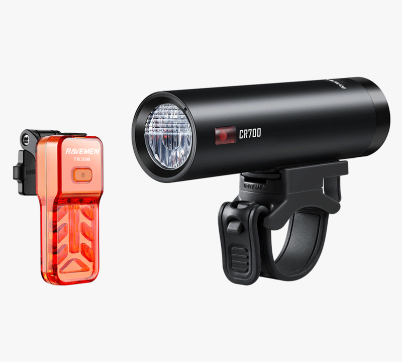 Set světel přední Ravemen CR700 + zadní Ravemen TR30M