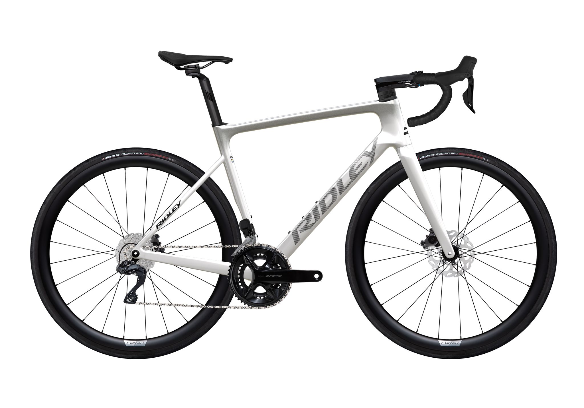 Ridley FALCN Shimano 105 Di2, Pearl White + Silver + Black