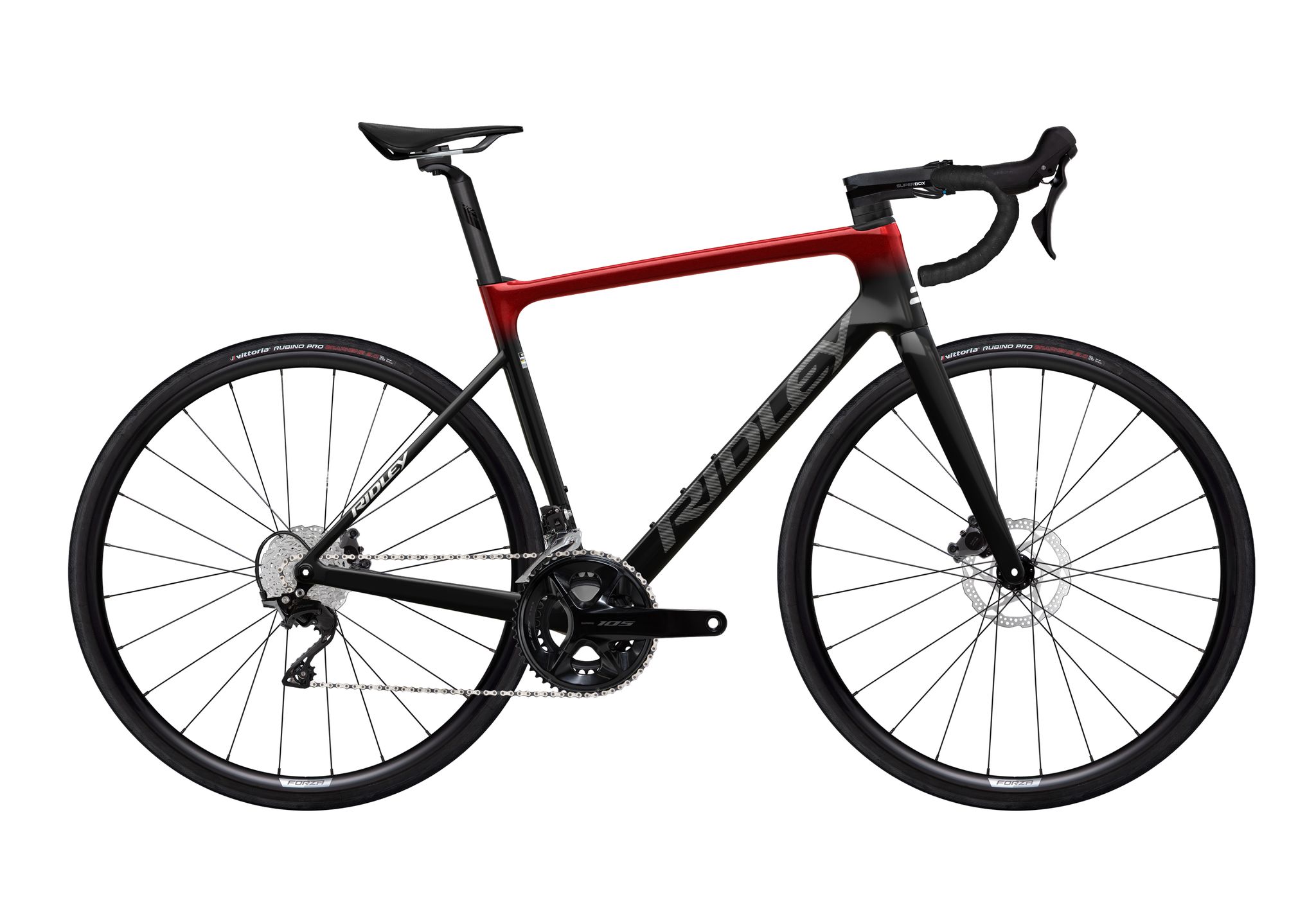 Ridley FALCN Shimano 105, UD Carbon + Candy Red Metallic + Silver