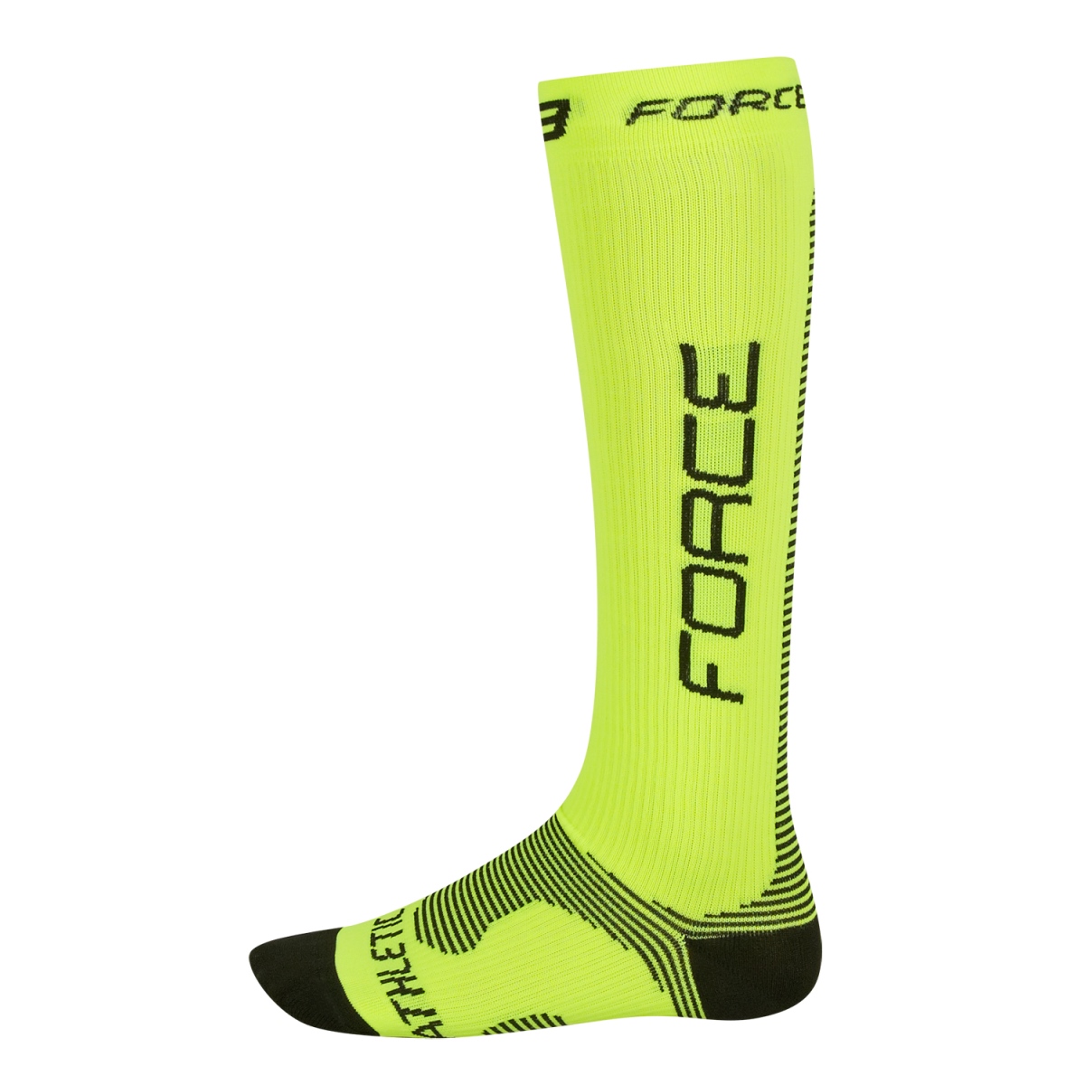 Cyklistické ponožky FORCE ATHLETIC PRO KOMPRES, fluo-černé S-M